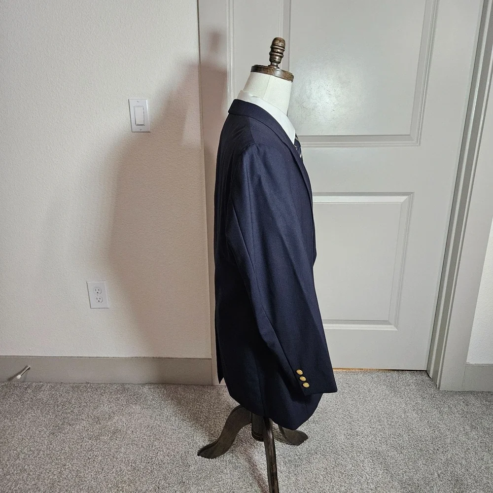 Brooks Brothers 43L Wool Suit Blazer Jacket Men Gold Button Brooksease Dark Navy